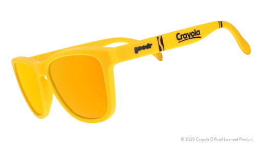 Three-quarter angle view of Dandelion-colored Crayola sunglasses with yellow lenses