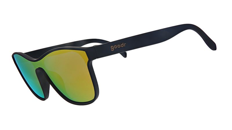 From Zero to Blitzed |black futuristic style sunglasses with amber lenses | goodr sunglasses