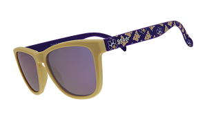 Purple and yellow University of Washington themed sunglasses