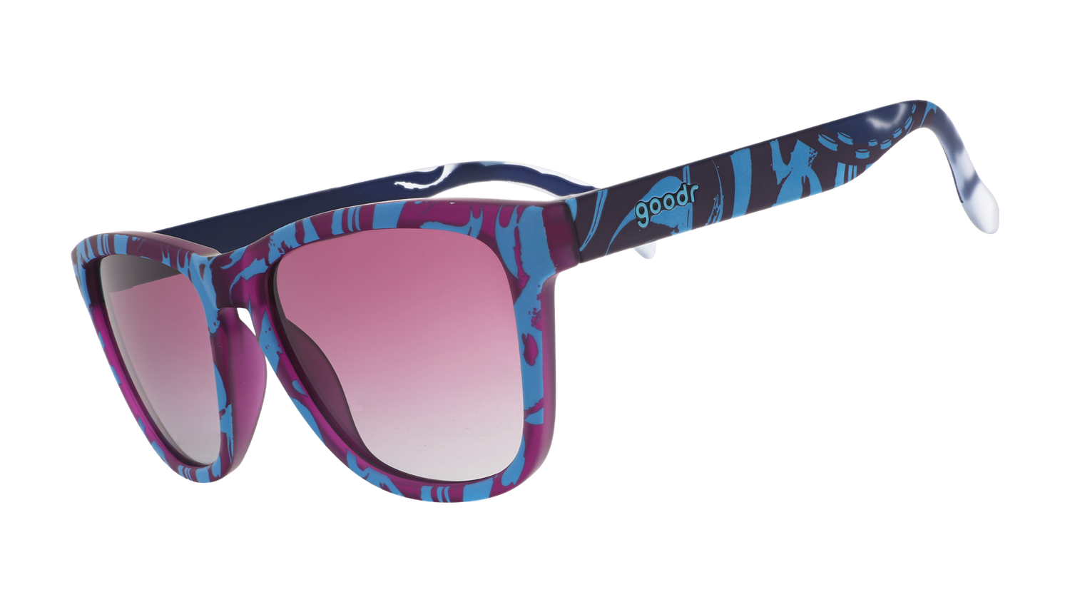 Three-quarter angle view of blue and purple shades with purple gradient lenses.