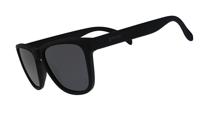 Black goodr sunglasses with dark lenses.