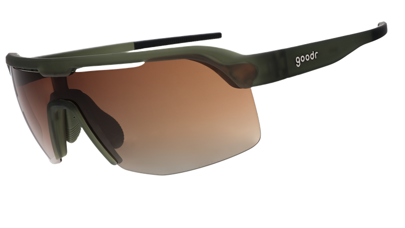 Olive green goodr sunglasses with beige lenses