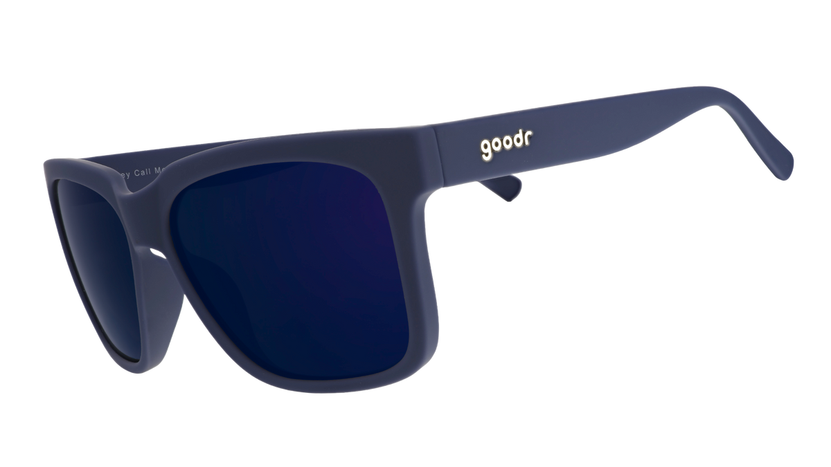 Goodr Revel Race Series Transparent Blue Polarized Gold Mirror Lens Sunglasses Roller Rink Royalty | goodr — goodr sunglasses main image 4