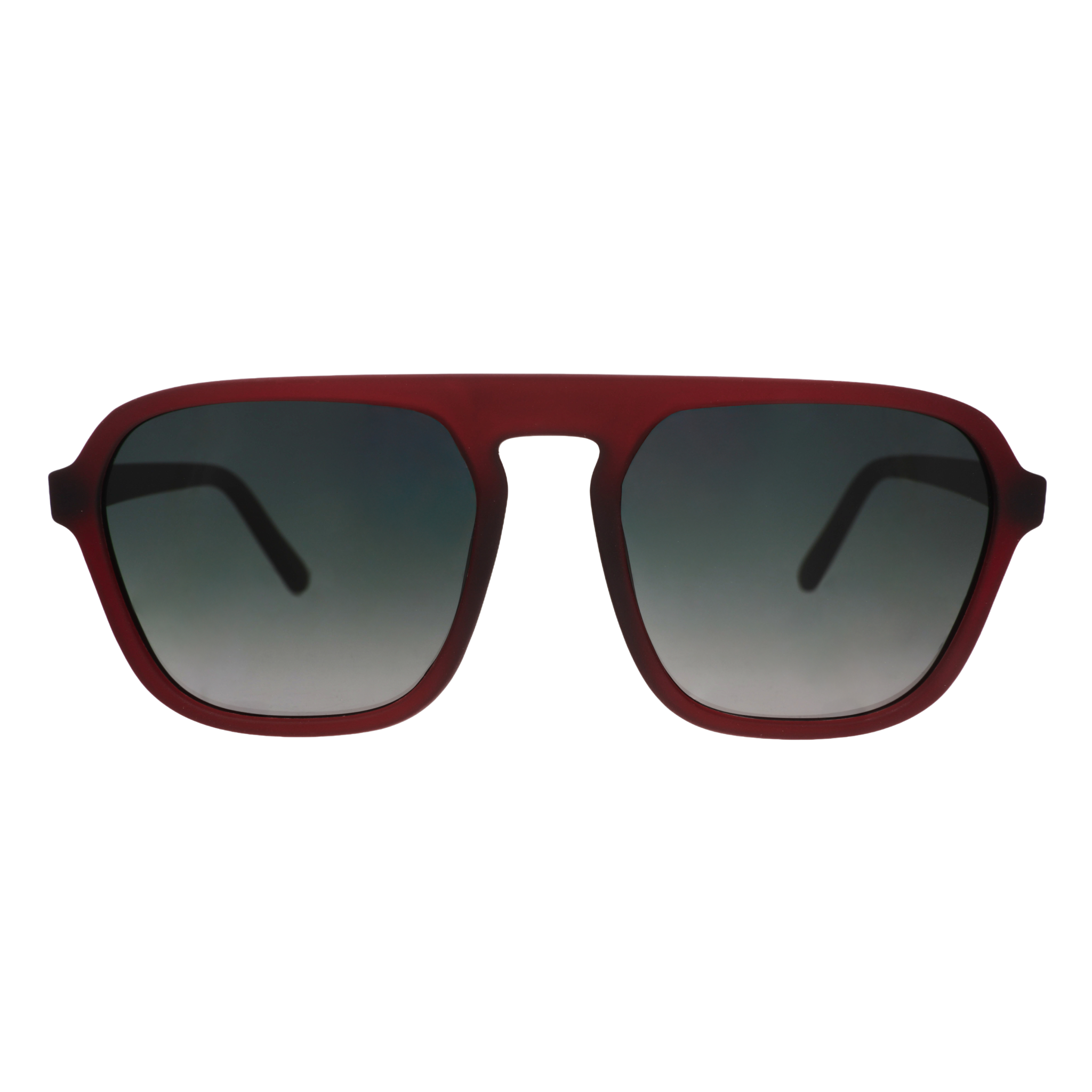 Front view of rust-brown Retro G sunglasses with green gradient lenses on a white background.