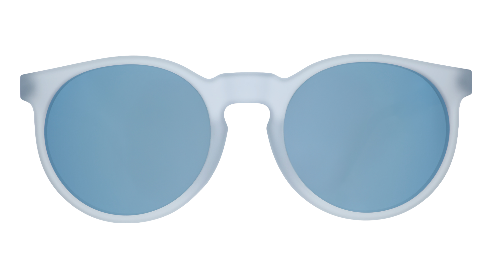 Front view of translucent blue-gray Circle Gs with ice blue reflective lenses.
