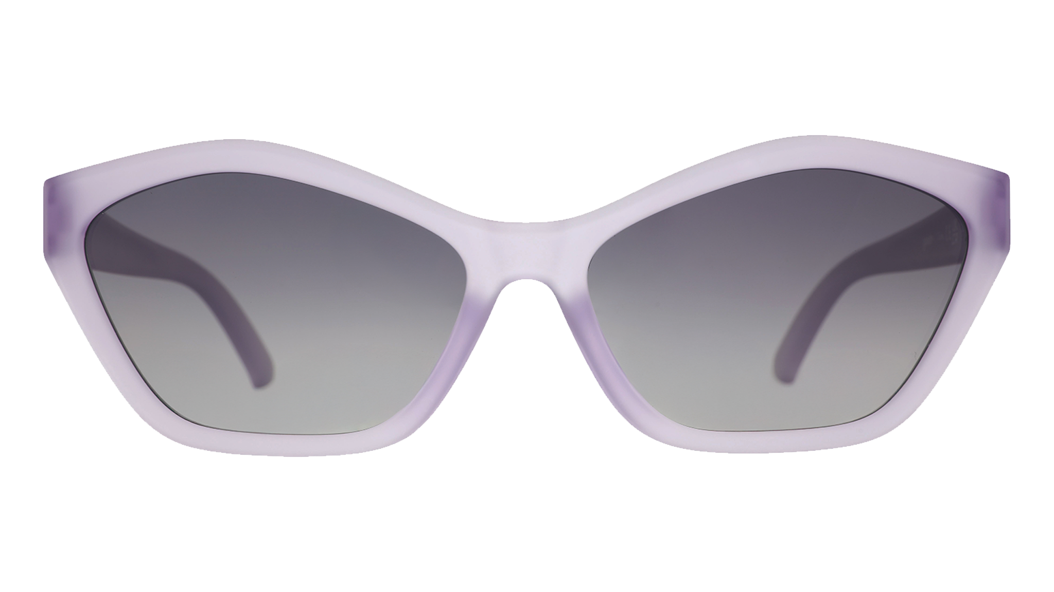 Front view of translucent pale purple geometric cat-eye Deco G sunglasses with black gradient lenses. 
