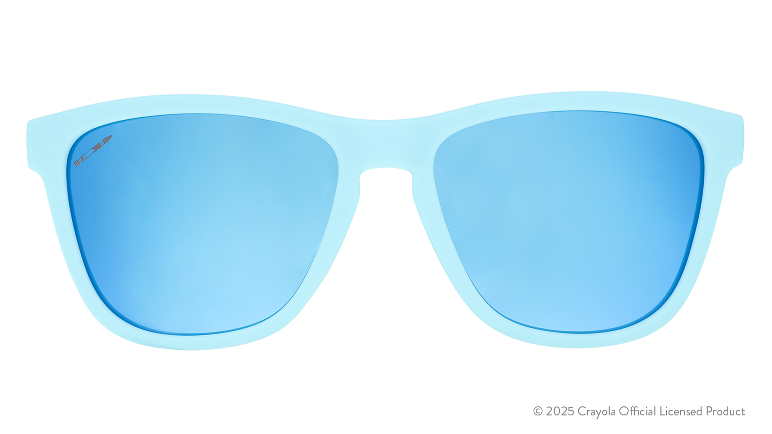 Front view of Blizzard Blue Crayola sunglasses with blue lenses