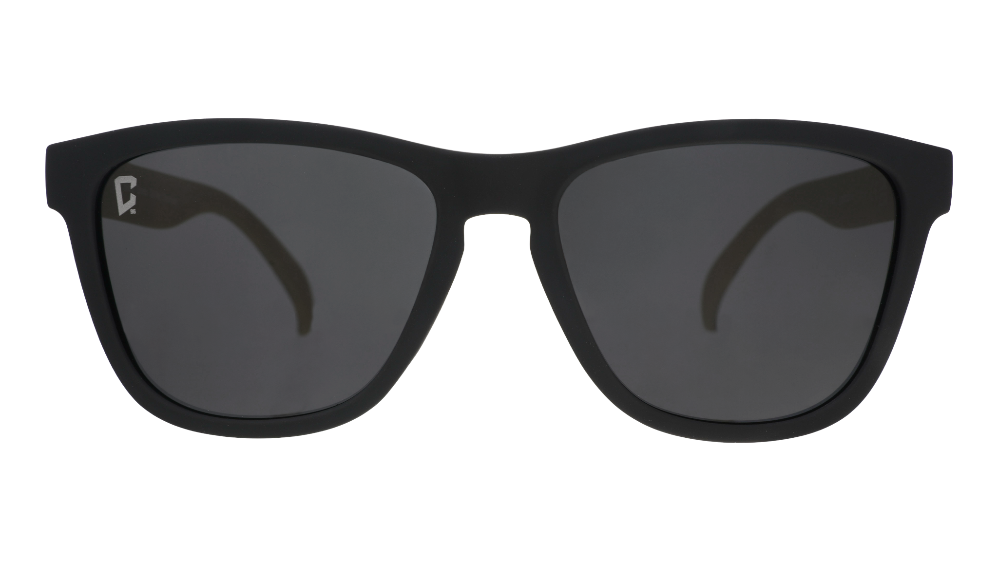 Front view of Major League Soccer Columbus Crew shades. Black front frame. Black non-reflective lenses.