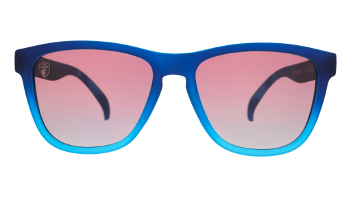 Front view of Atlantic blue sunglasses with rose gradient lenses.