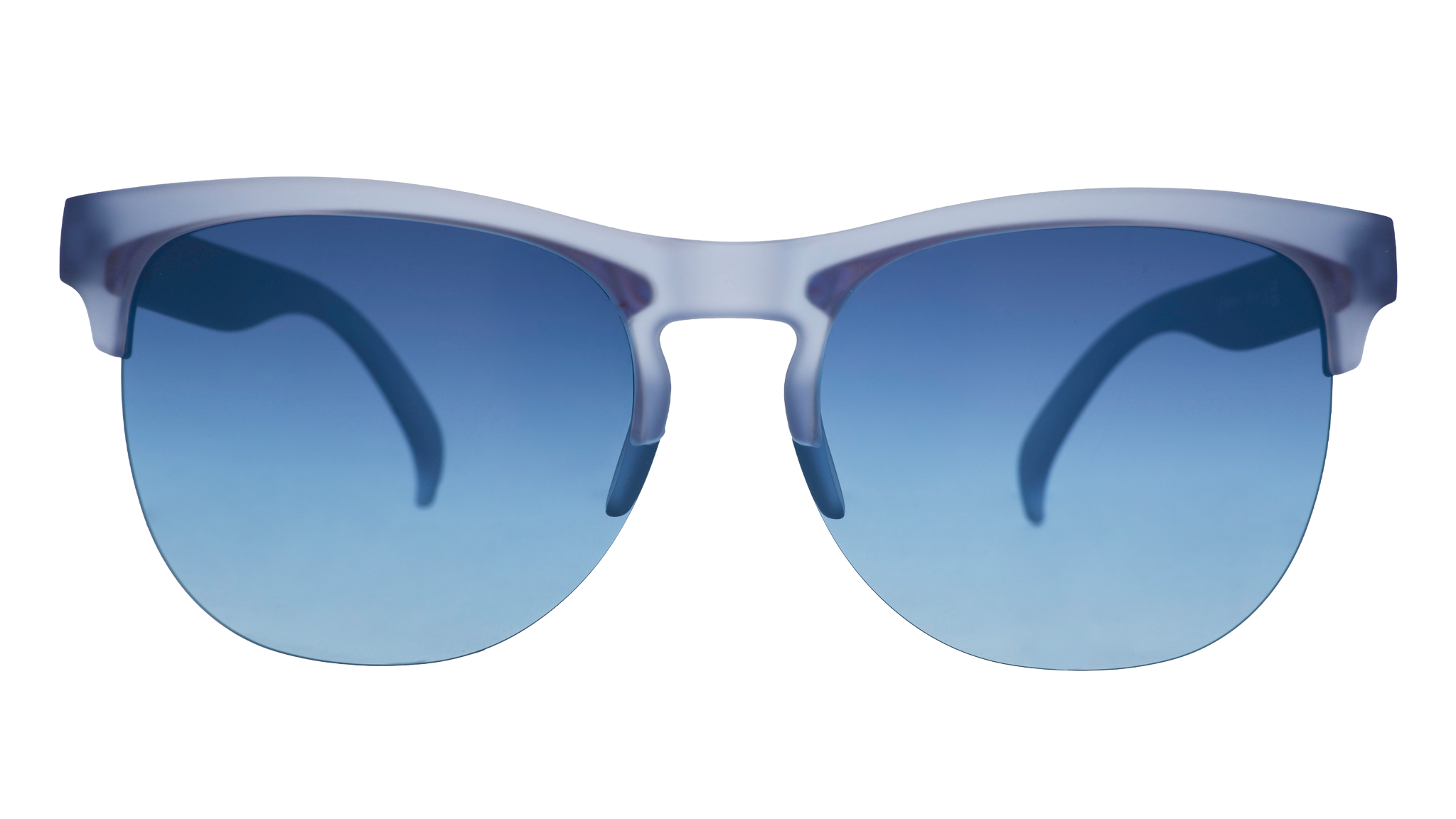 Front view of dusty blue translucent Avant Gs with blue gradient lenses.