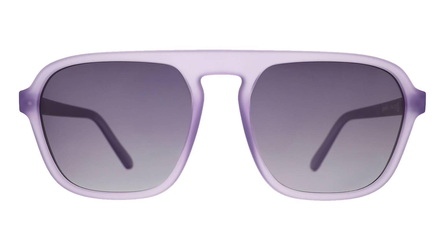 Front view of translucent pale purple aviator Retro G sunglasses with black gradient lenses.