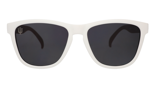 Front view of Indiana University® shades with a white frame and black lenses.