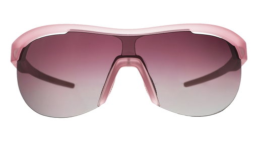 Front view of translucent purple wrap shield sunglasses with gradient purple lenses against a white background.