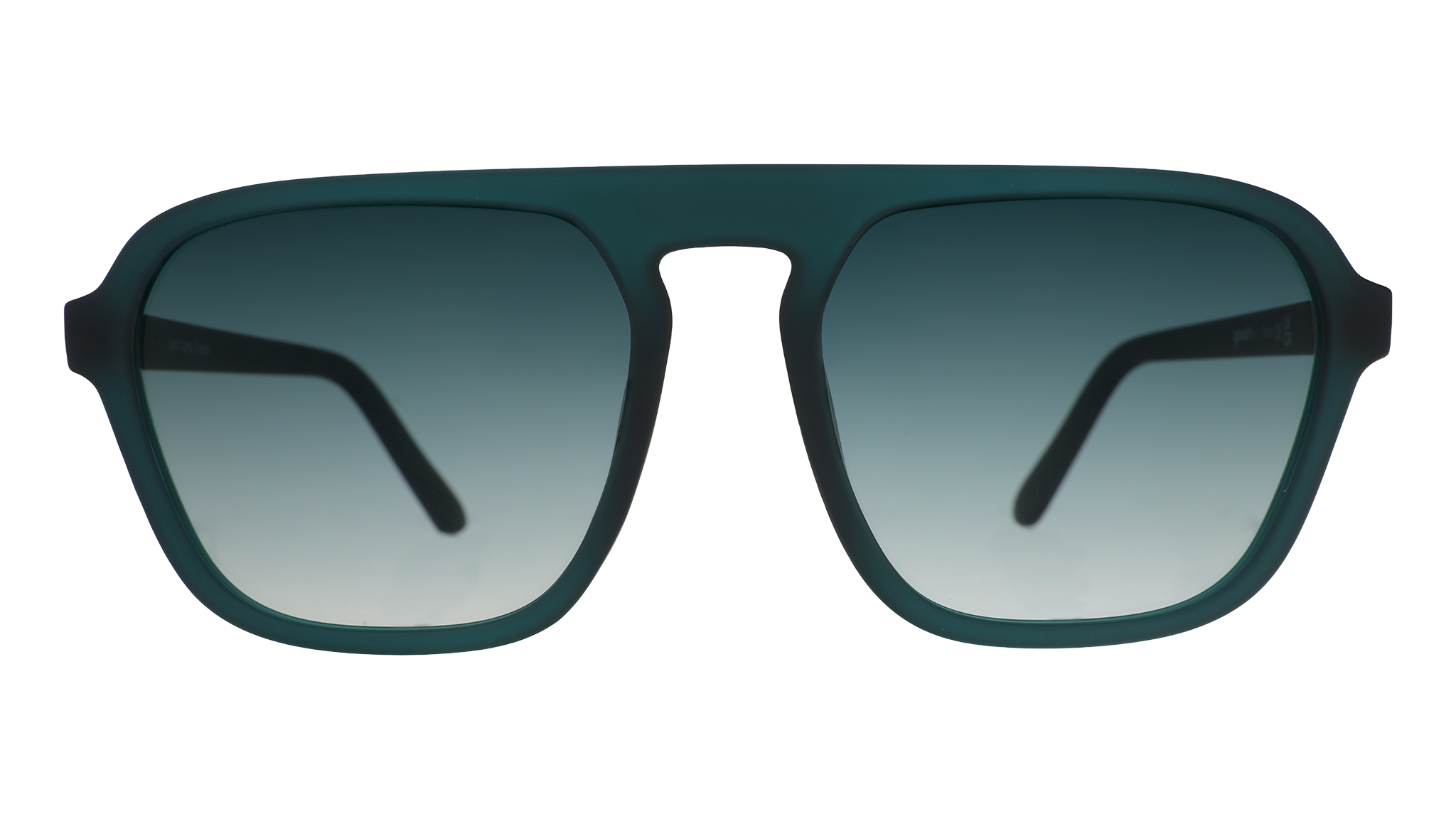 Front view of translucent teal Retro Gs with green gradient lenses.