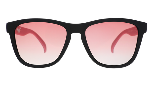 Front view of Inter Miami CF Major League Soccer sunglasses with black and pink frames and rose lenses.