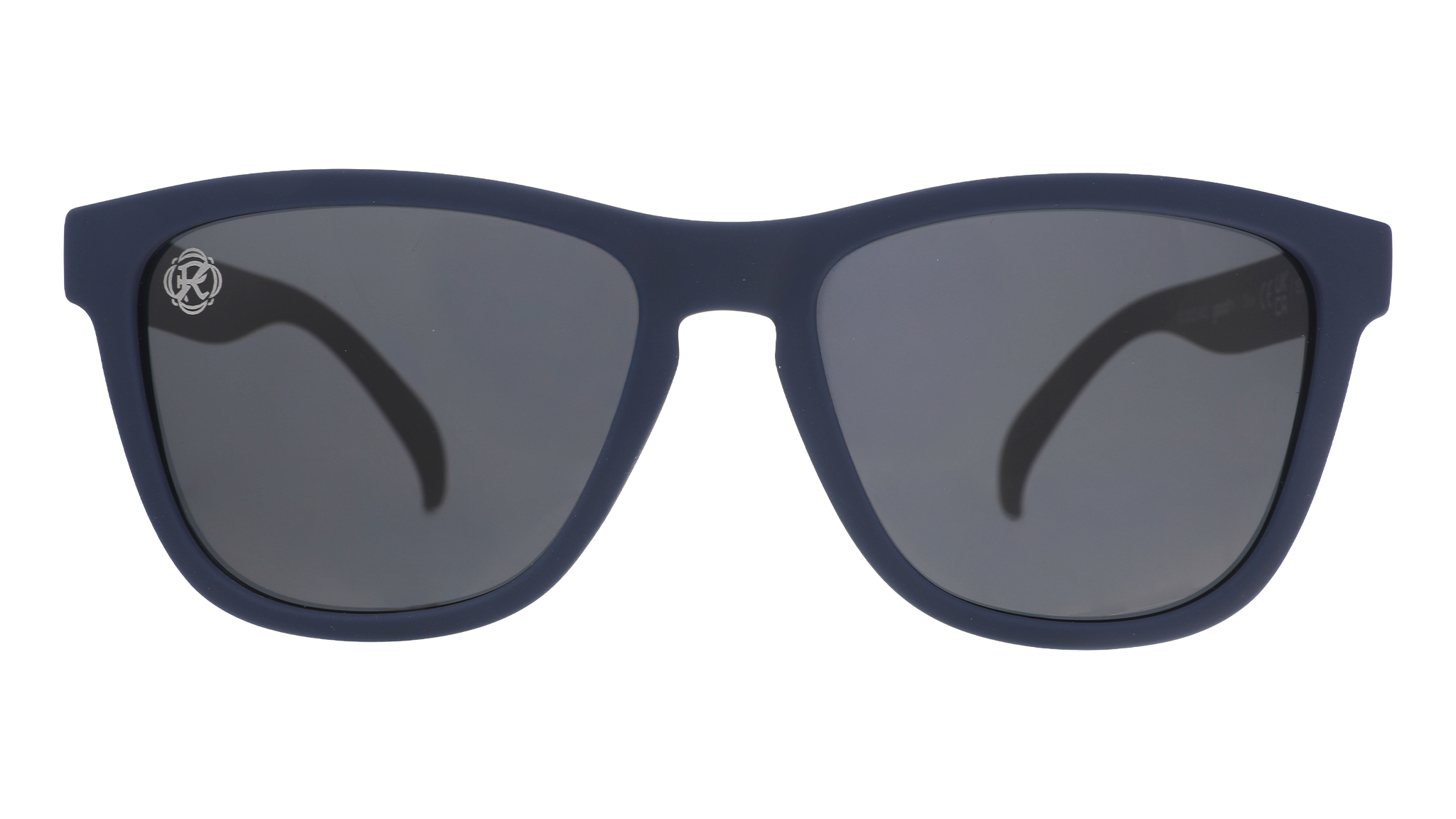 Front view of Major League Soccer New England Revolution shades. Black front frame. Black non-reflective lenses.