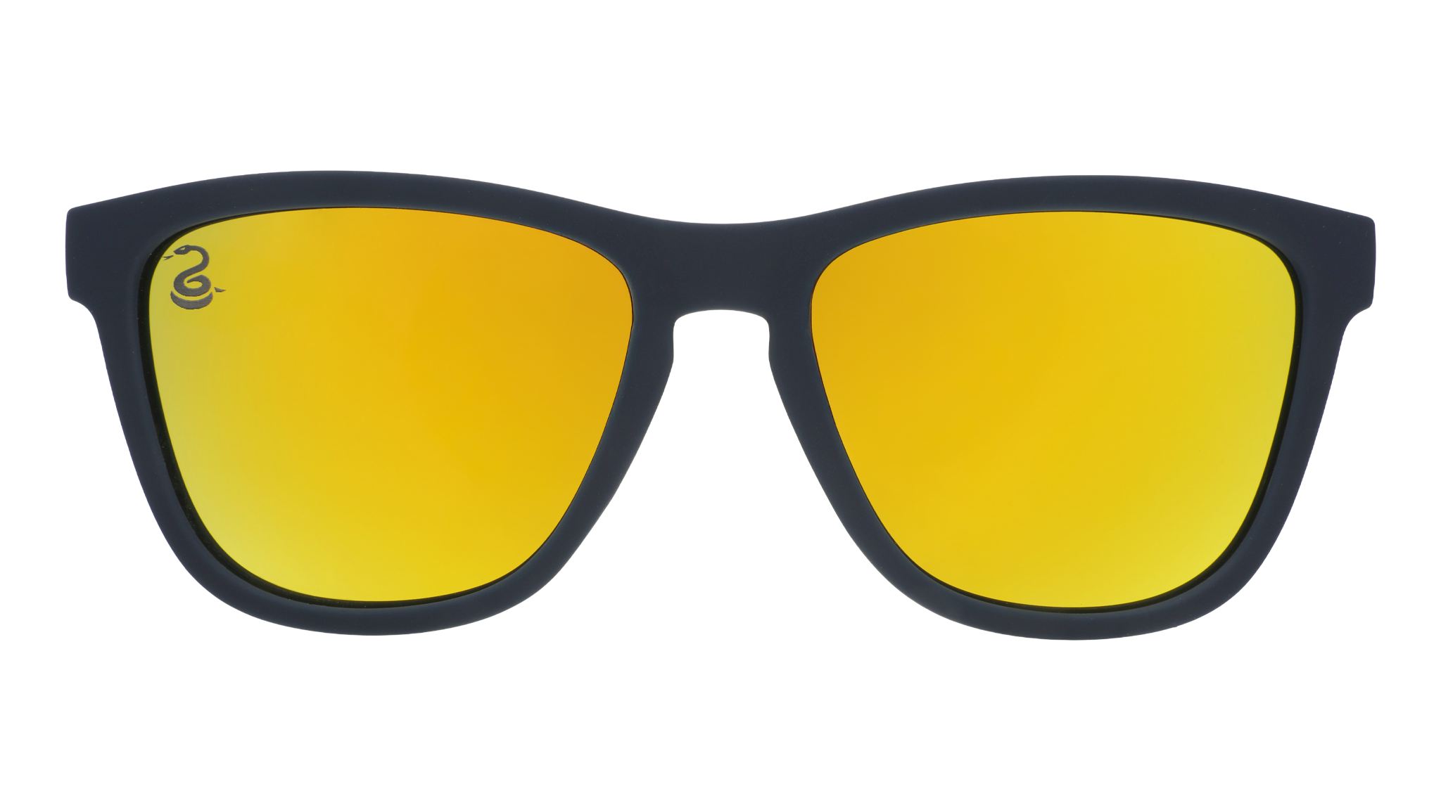 Front view of Major League Soccer Philadelphia Union shades. Navy front frame. Gold reflective lenses.