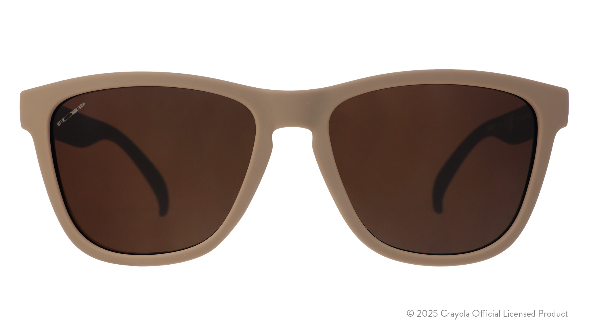 Front view of Raw Umber-colored Crayola sunglasses with dark brown lenses