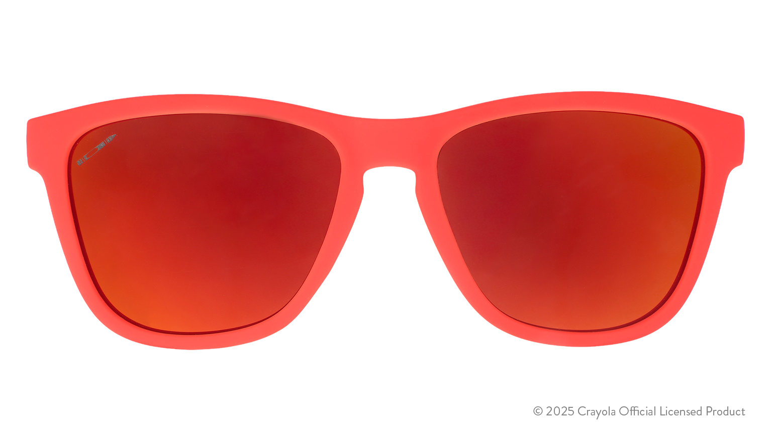 Front view of Orange Red  Crayola sunglasses with orange lenses.