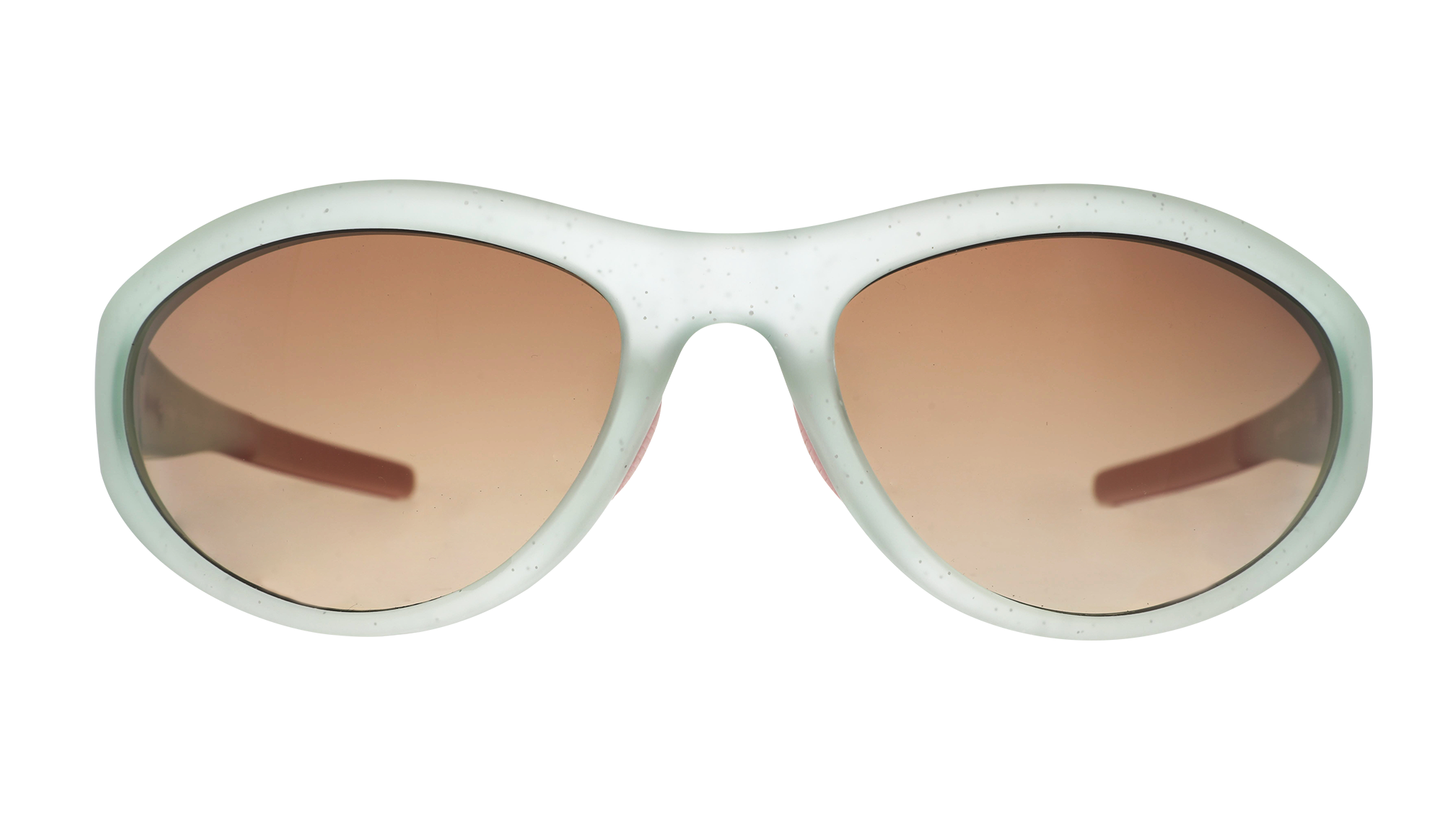 Front view of sparkly light blue glittery Bug Gs with amber gradient lenses