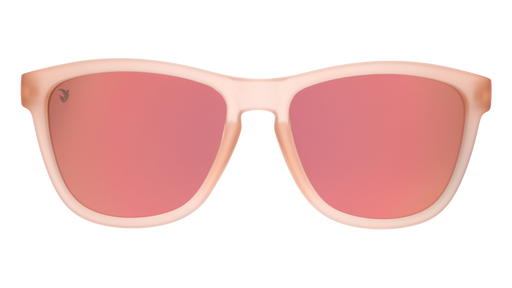 Front view of translucent pink sol rosa sunglasses with reflective champagne gold lenses & ACFC logo.