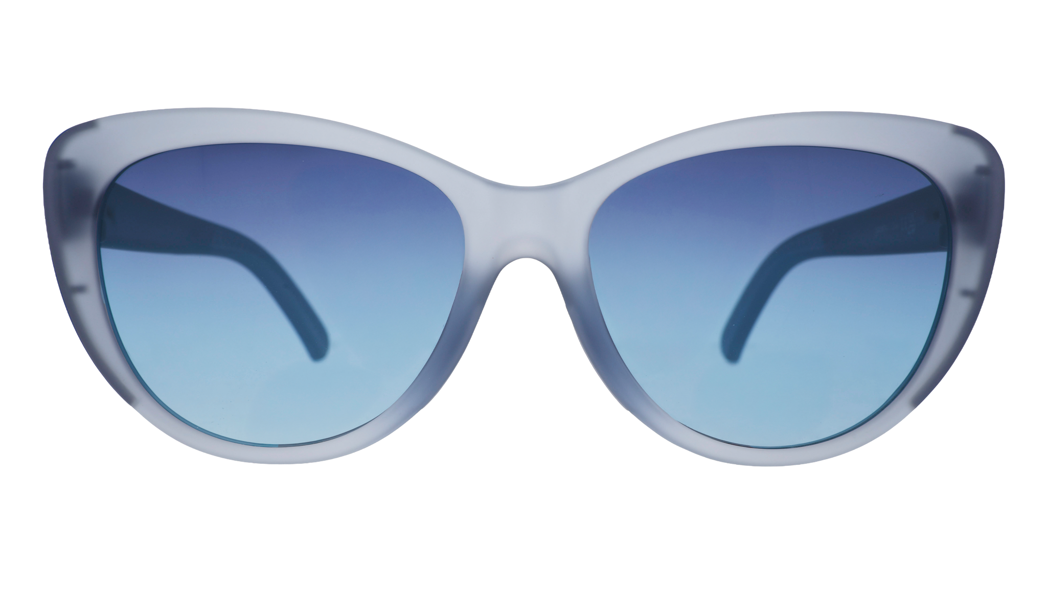 Front view of dusty blue translucent Glam Gs with blue gradient lenses.