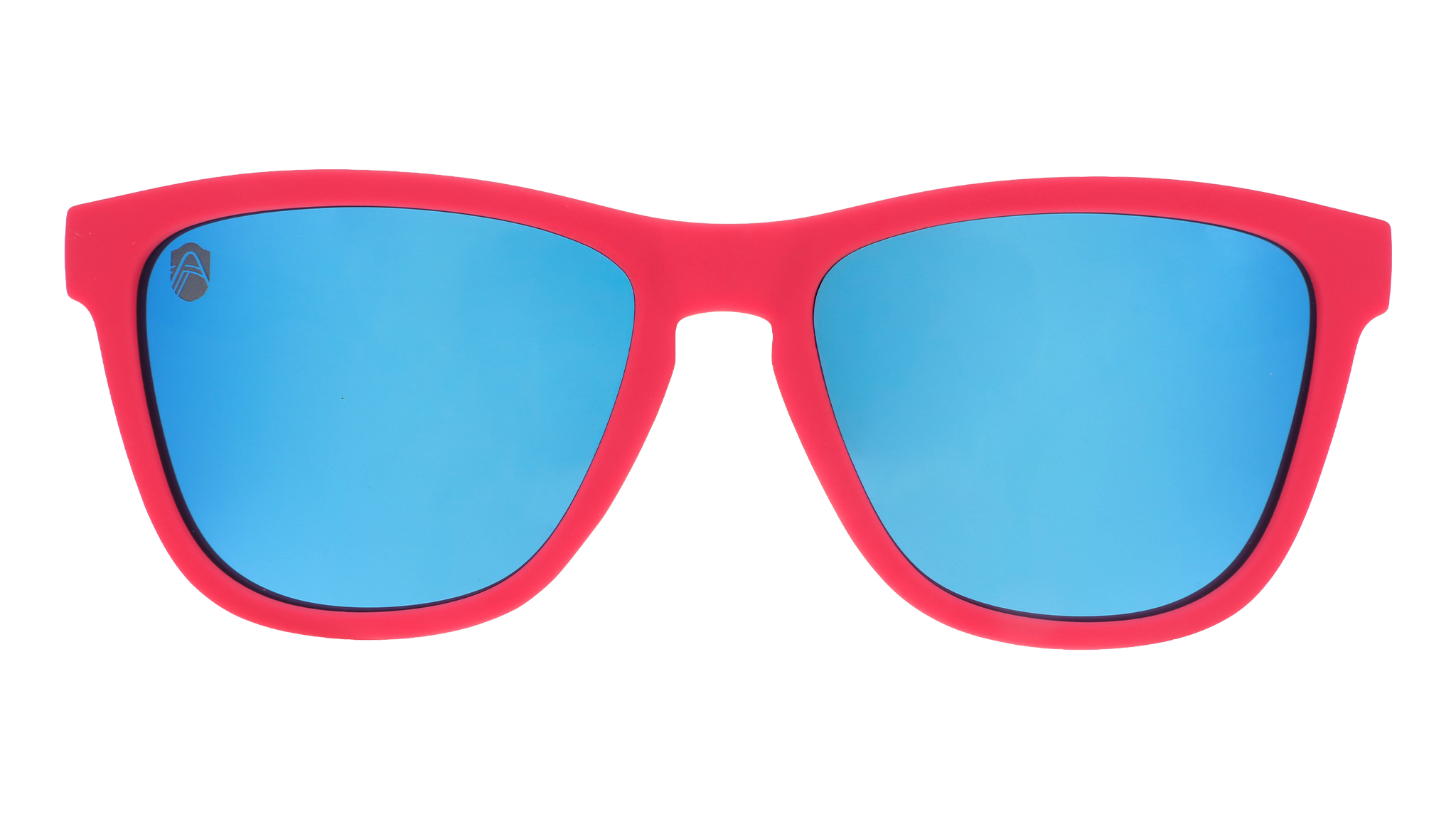 Front view of Major League Soccer St. Louis CITY SC shades. Red front frame. Blue reflective lenses.