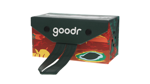 Closed National Park Foundation & goodr foldable sunglasses case with snap closure and forest-inspired artwork.
