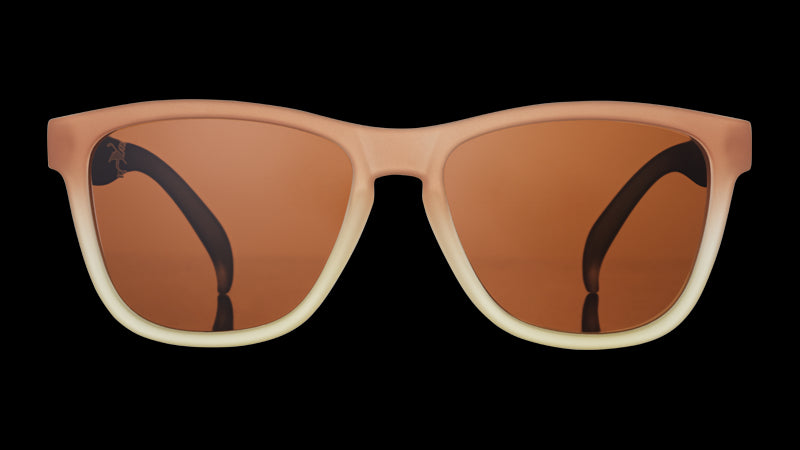 Front view of square-shaped brown-to-white gradient sunglasses with brown non-reflective lenses.