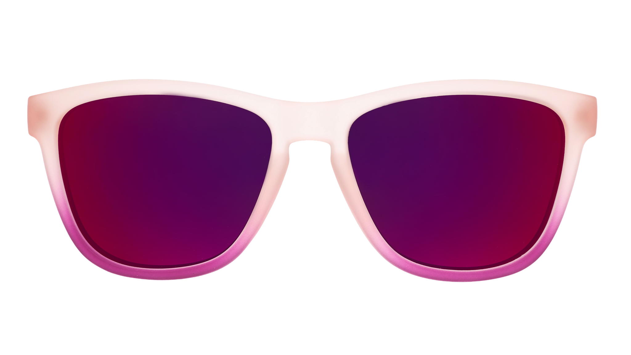 Front view of a pair of purple ombre OG frames with rose reflective lenses.