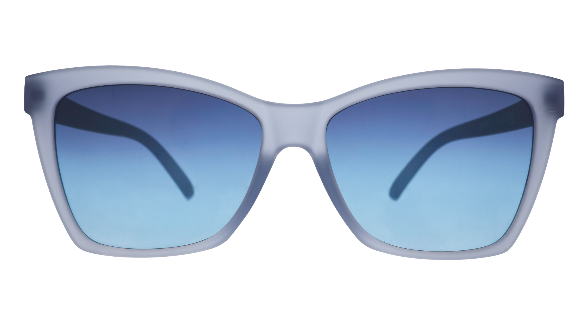 Front view of translucent pale blue Pop Gs with blue gradient lenses.