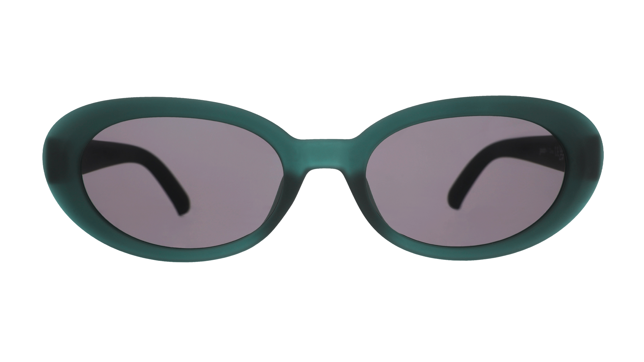 Front view of translucent dark green oval-shaped Beat G sunglasses with black non-reflective lenses.