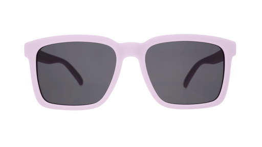 Front view of lavender square Slate G sunglasses with black non-reflective lenses. 