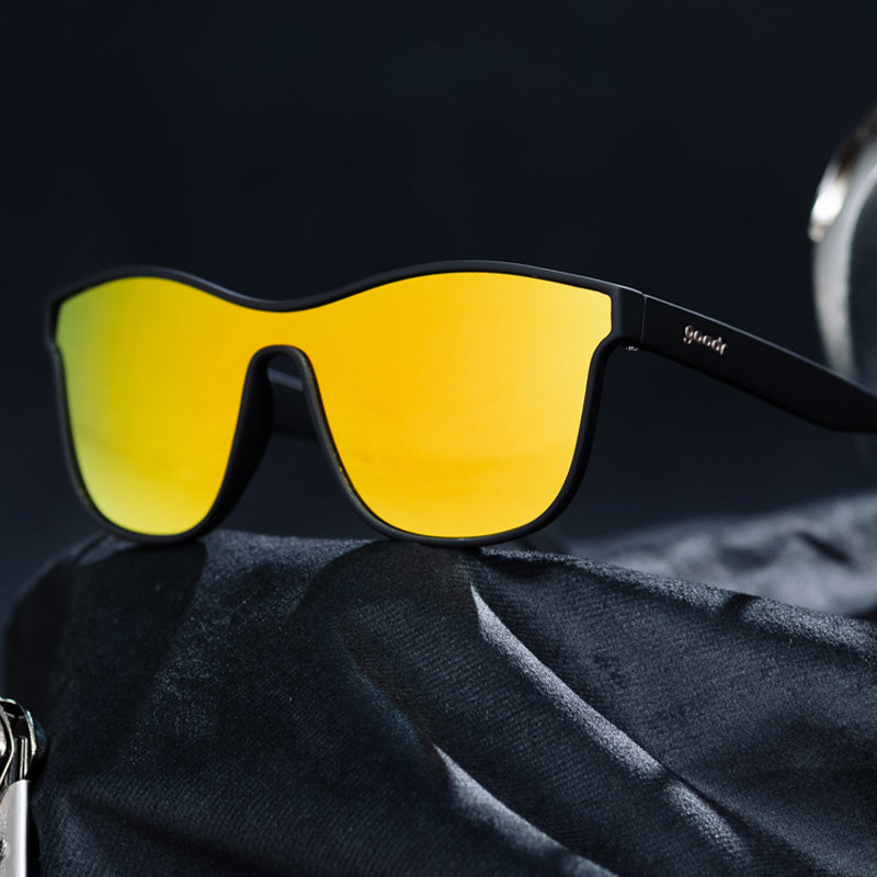 From Zero to Blitzed |black futuristic style sunglasses with amber lenses | goodr sunglasses