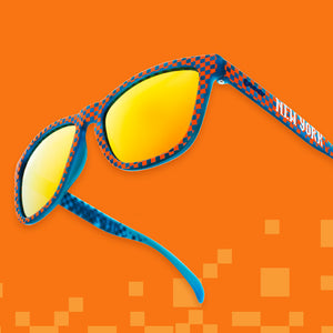 Blue and orange New York themed goodr sunglasses