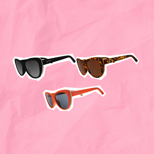 Three pairs of sunglasses with different designs on a white background