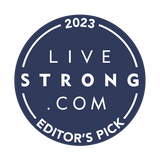 "2023 Live Strong .Com Editor's Pick" written in white within a navy blue circle, on a white background.