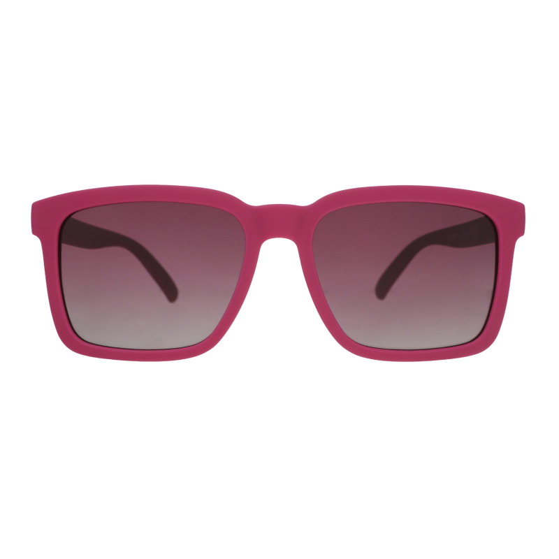 Front view of purple sunglasses. Purple front frame w/ a classic square silhouette & purple gradient lenses.