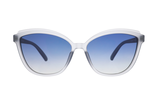 Sunglasses with blue gradient lenses on a white background