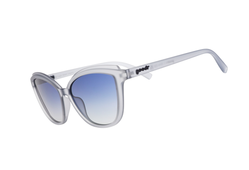 Sunglasses with gradient blue lenses on a white background