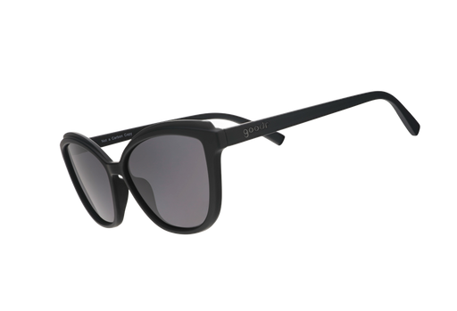 Black sunglasses with dark lenses on a white background