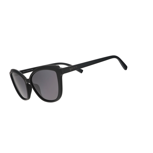 Black sunglasses with dark lenses on a white background