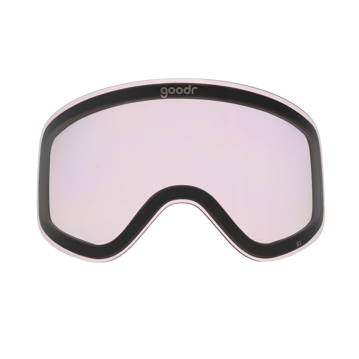 Pale pink replacement ski goggle lens with subtle mirrored finish and black trim.