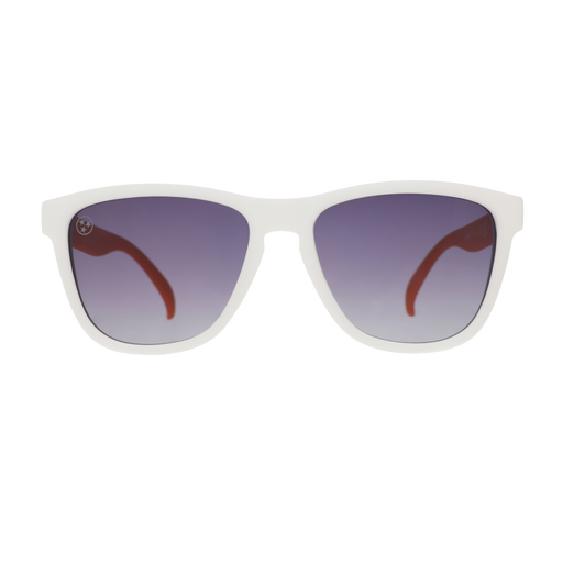 Front view of Tennessee Volunteers sunglasses with a white frame and black gradient lenses.