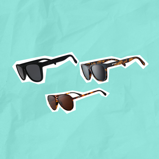 Three pairs of sunglasses on a turquoise background