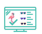 Computer screen showing pink flamingo on the left and different sunglasses options on the right