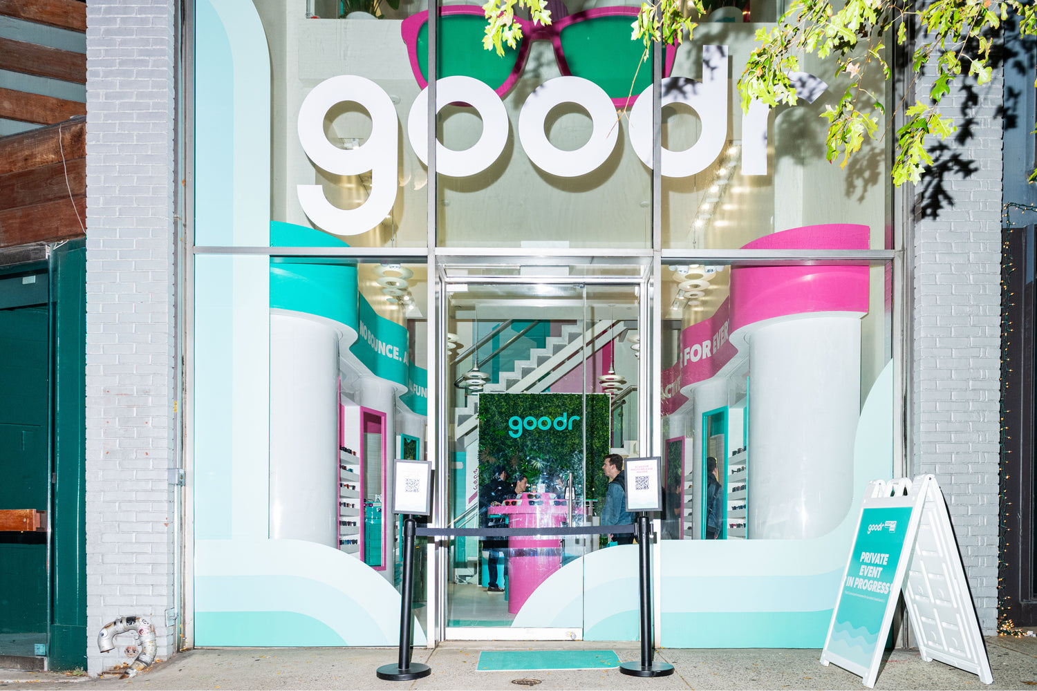 Goodr store entrance with branding and product display