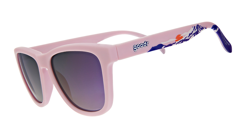 Mount Rainier | Pink with snowy mountain print frames | National Parks Foundation charity sunglasses | goodr OG sunglasses